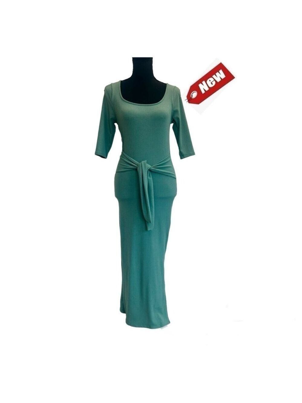 See You Monday dusty mint green ribbed front tie midi dress Sz M NWT